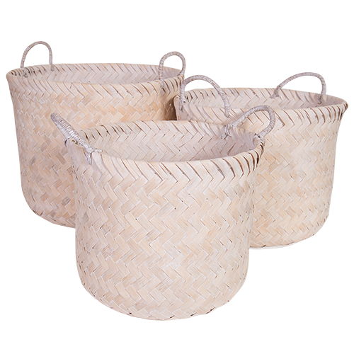Baskets Whitewash Cane Set Of 3