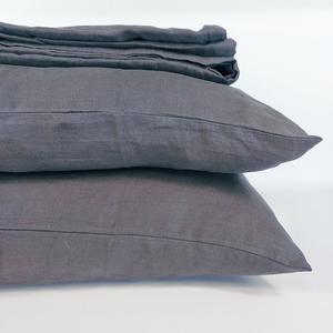 Bed Linen Pure French Linen Quilt Cover + 2 Pillowcases Set Charcoal