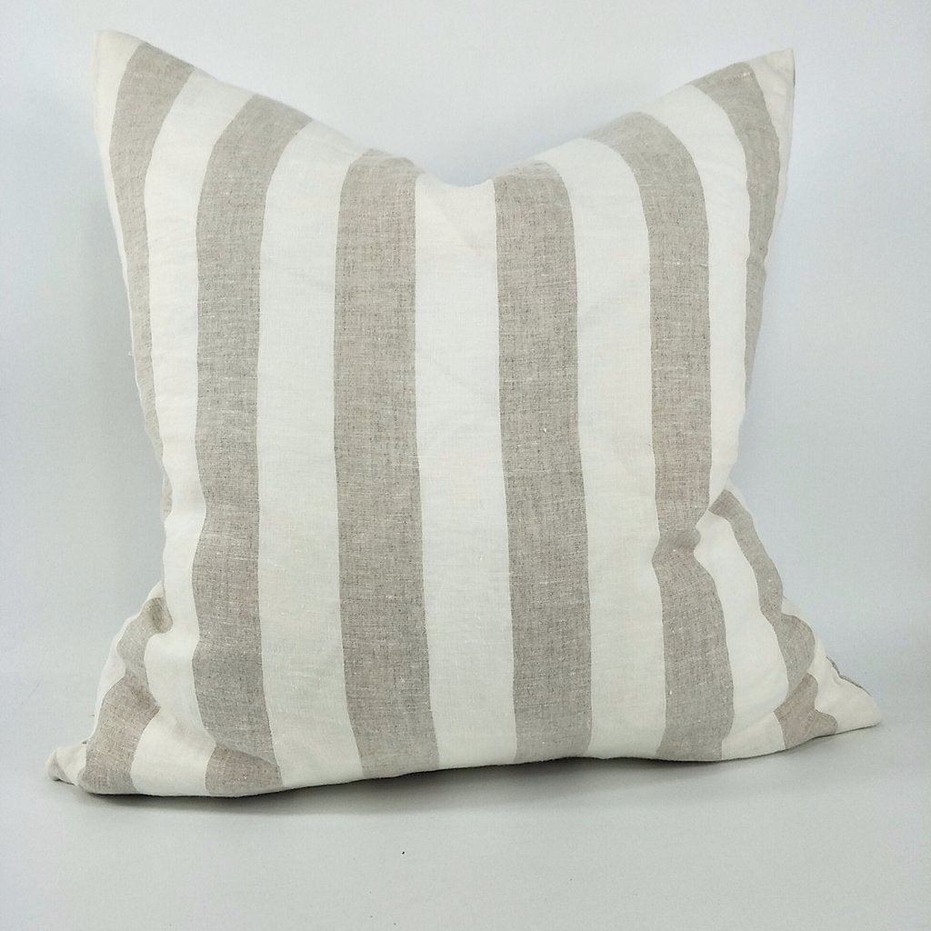 Cushion French Linen Yard Dyed Striped plain Edge 50cm x 50cm - Feather filled.