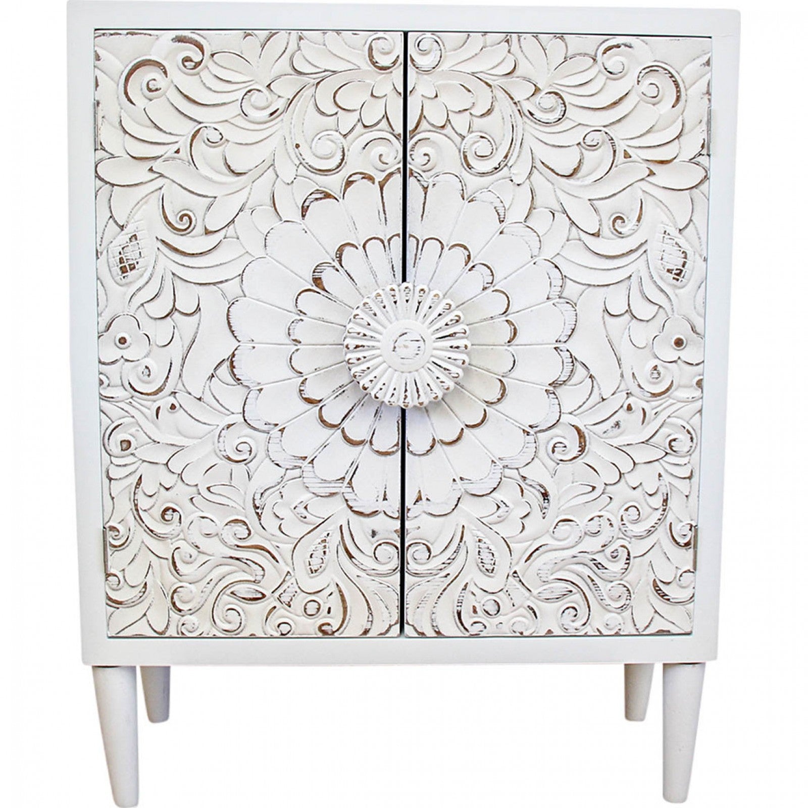 Cabinet White Carved Timber