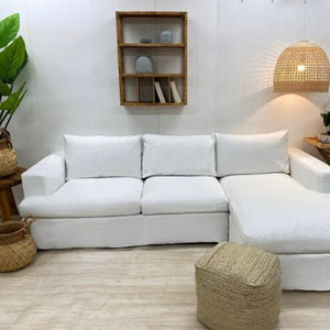 Sofa With Chaise White Linen