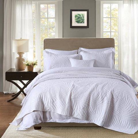 Bed Linen Cotton Coverlet White + 2 Matching Pillow Cases