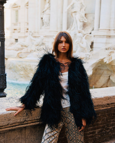 Coat Ostrich Feather Black Large Only