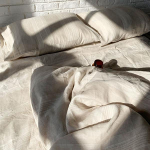 Oxford Pure French Linen Yarn Dyed Duvet Cover Quilt Cover Set - Natrual
