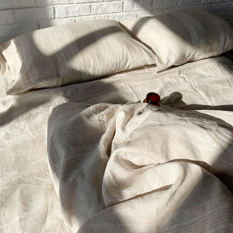 Bed Linen Pure French Linen Quilt Cover + 2 Pillow case Oxford Yarn stripe