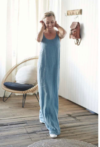 Dress Maxi European Linen Blue Azure