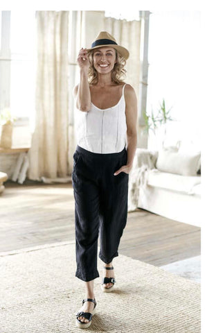 Linen 3/4 Pant Black