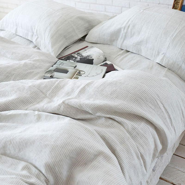 Bed Linen Pure French Linen Yarn Dyed Striped Quilt + 2 Pillow Cases Tuscan Sun