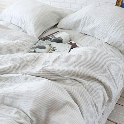Bed Linen Pure French Linen Yarn Dyed Striped Quilt + 2 Pillow Cases Tuscan Sun