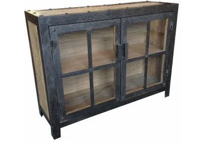 Cabinet Glass With Iron and Recycled Elm 2 Door Black
