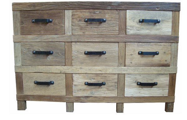 Drawers Recycled Elm Rustic 9 Drawer