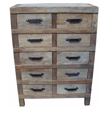 Drawer Recycled Rustic Elm Natural Timber 10 Drawers