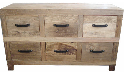 Drawers Rustic Recycled Elm Natural Timber 6 Drawer