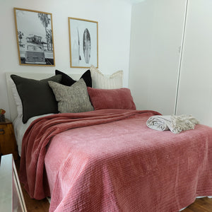 Bed Coverlet Stonewash Velvet Rose Pink Colour +2 Pillow Cases