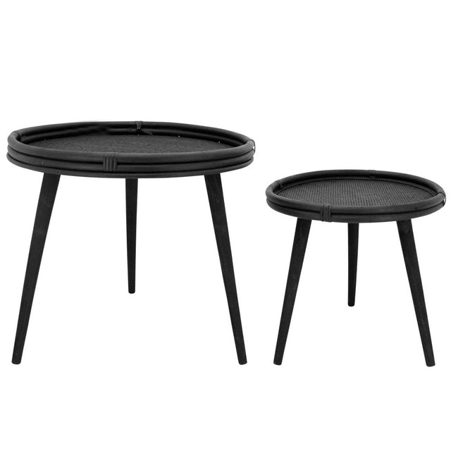 Side Table Rattan Set of Two Black