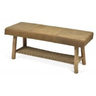 Bench Tan Leather With Jute Shelf