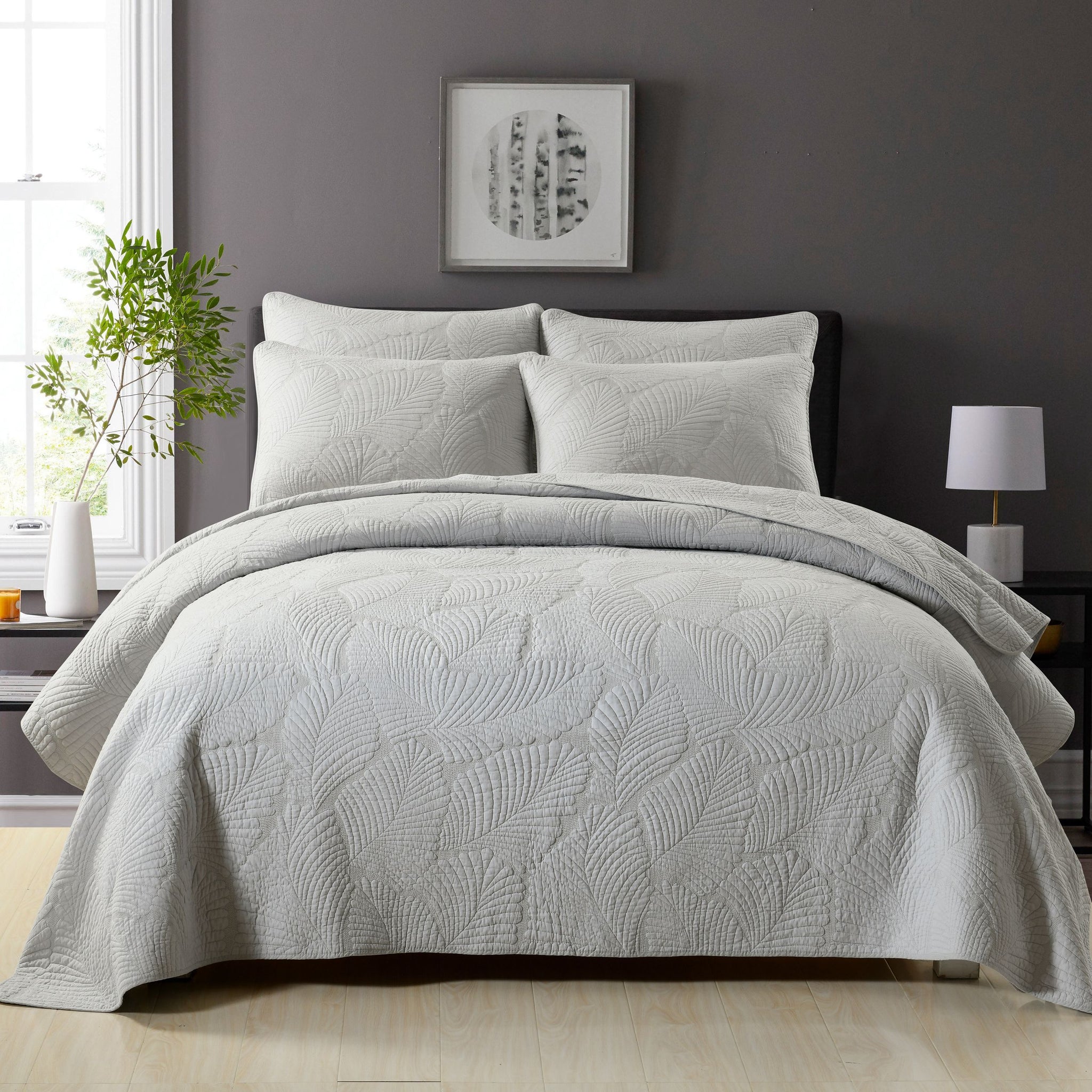 Bed Coverlet Cotton Light Grey One Size
