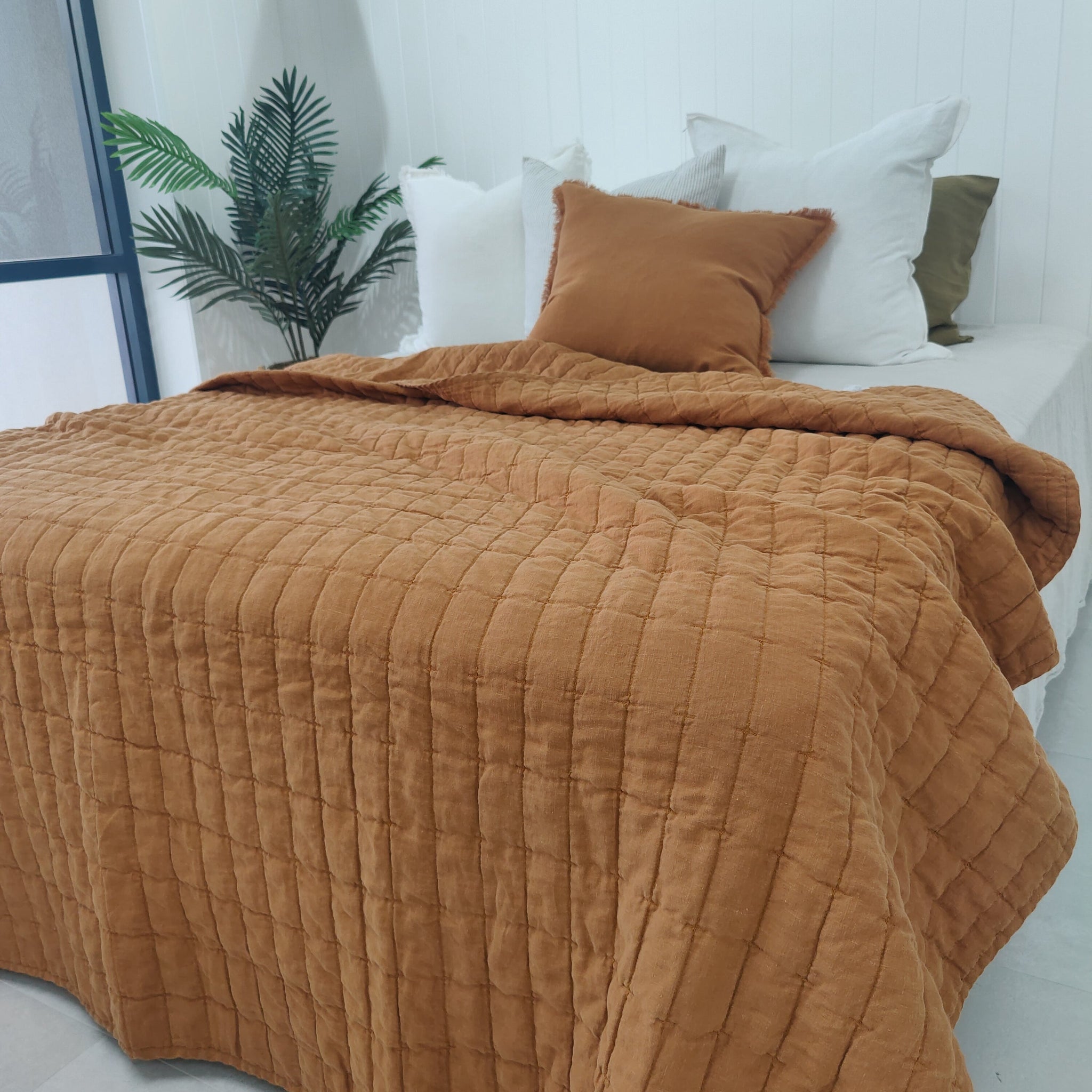 Bed Linen French Linen Quilted Bed Cover Pumpkin