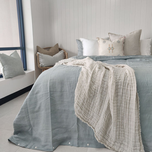 Bed Linen Pure French Duvet Quilt Set Duck Egg Blue